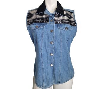 Vintage Pine Cove large vest denim button front pockets velvet collar western